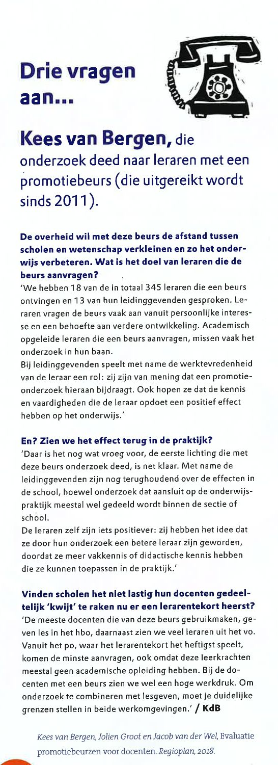 Drie vragen aan Kees van Bergen over promotiebeurzen in tijdschrift Didactief